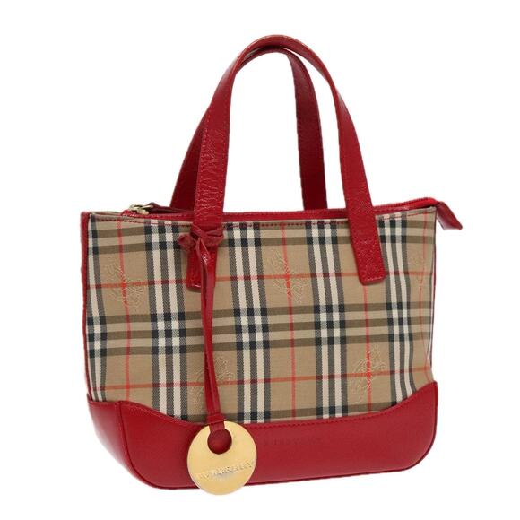 Burberry Nova Check Hand Bag Canvas Leather Beige Red Gold - Picture 1 of 16